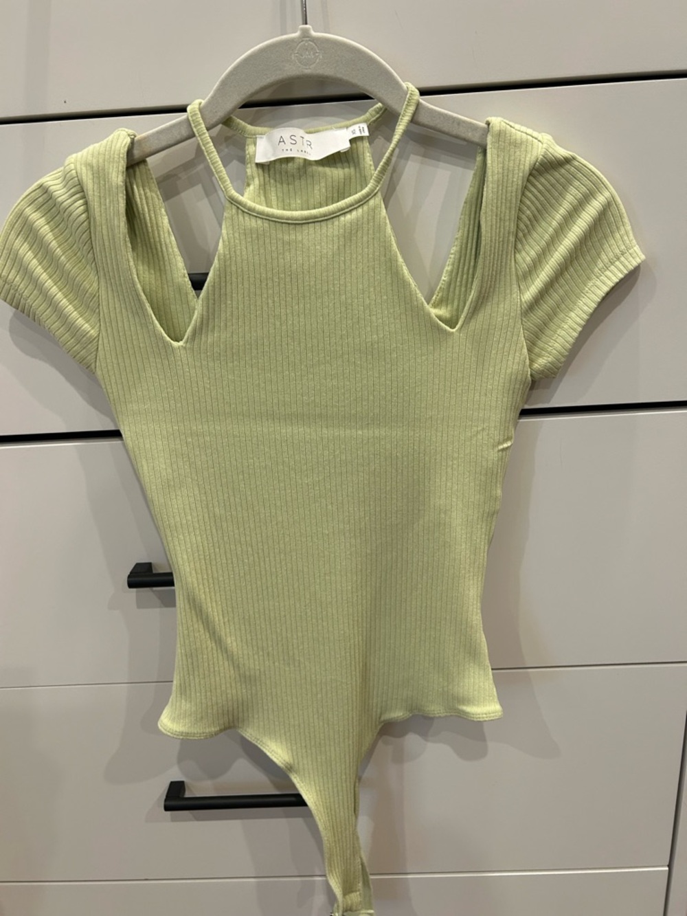 Astr The Label Ribbed Halter Tank in Sage Green
